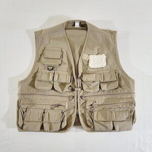 Vintage South Bend Large Fly Fishing Hunting Khaki Vest 15 Pockets